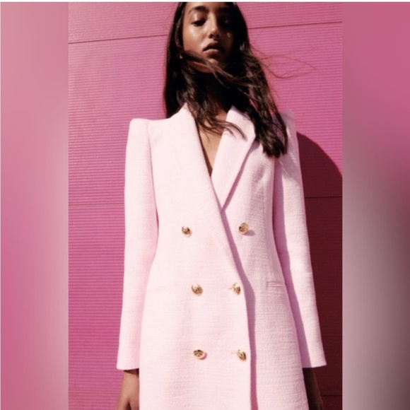Zara tweed Pink Blazer with Gold Buttons - Picture 1 of 4